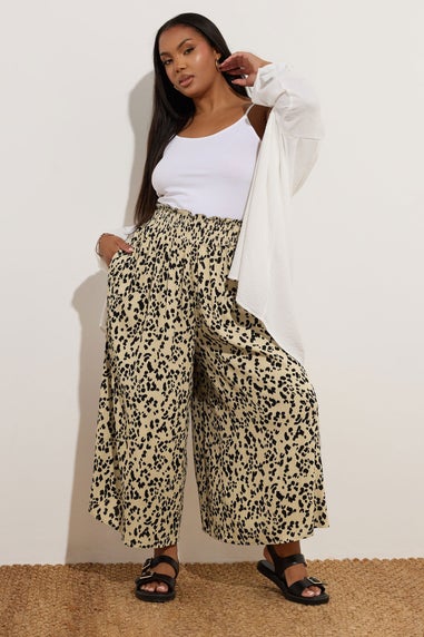 Yours Curve Natural Brown Leopard Print Shirred Midaxi Culottes