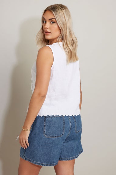 Yours Curve Mid Blue Tie Waist Denim Shorts