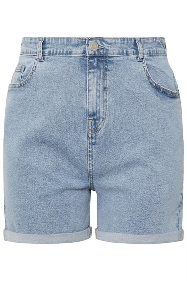 Yours Curve Light Blue Turn Up Stretch Denim Mom Shorts