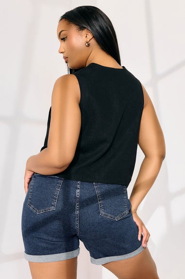 Yours Curve Indigo Blue Turn Up Stretch Denim Mom Shorts