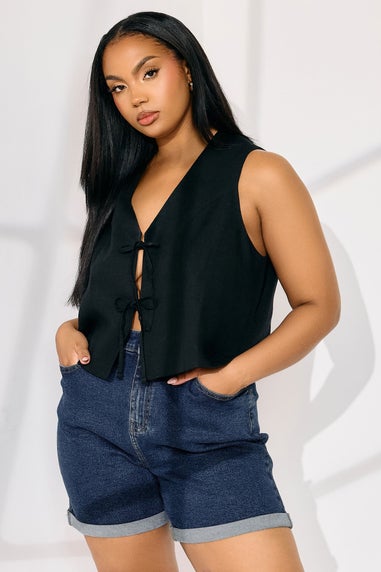 Yours Curve Indigo Blue Turn Up Stretch Denim Mom Shorts