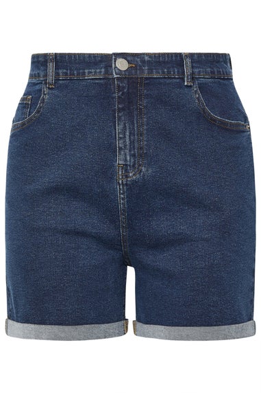Yours Curve Indigo Blue Turn Up Stretch Denim Mom Shorts
