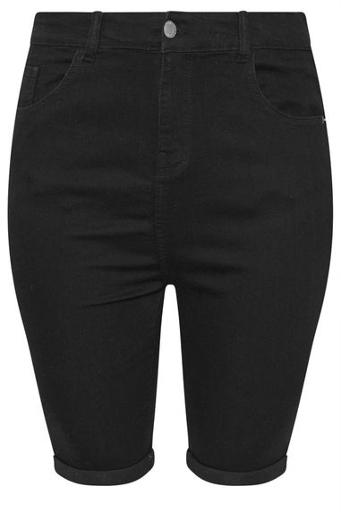 Yours Curve Black Turn Up Denim Shorts