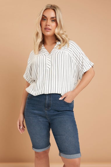 Yours Curve Mid Blue Turn Up Denim Shorts