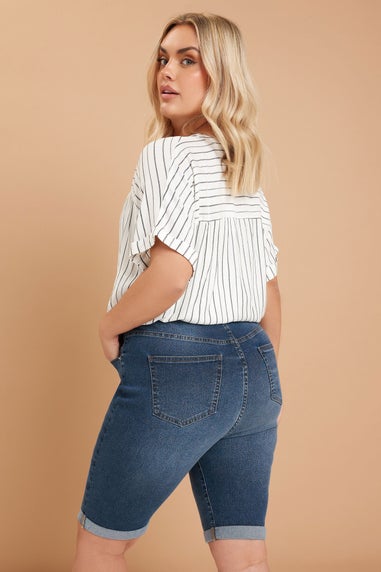 Yours Curve Mid Blue Turn Up Denim Shorts