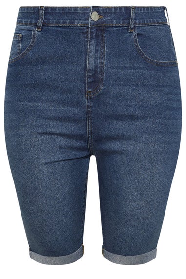 Yours Curve Mid Blue Turn Up Denim Shorts