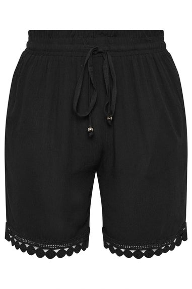 Yours Curve Black Crochet Trim Crinkle Shorts