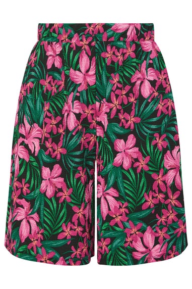 Yours Curve Black Tropical Floral Print Jersey Shorts
