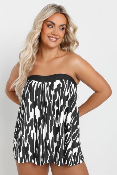 Yours Curve Black & White Abstract Print Tankini Top