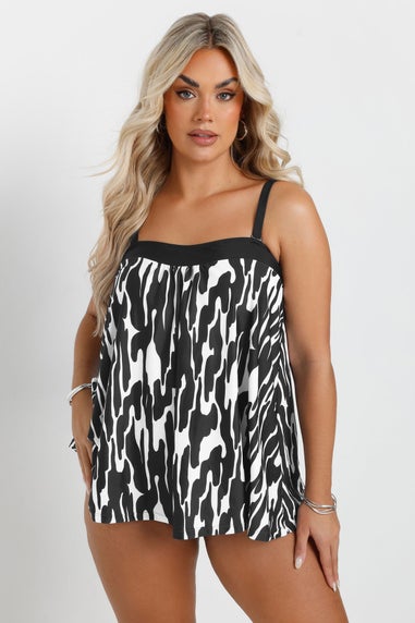 Yours Curve Black & White Abstract Print Tankini Top