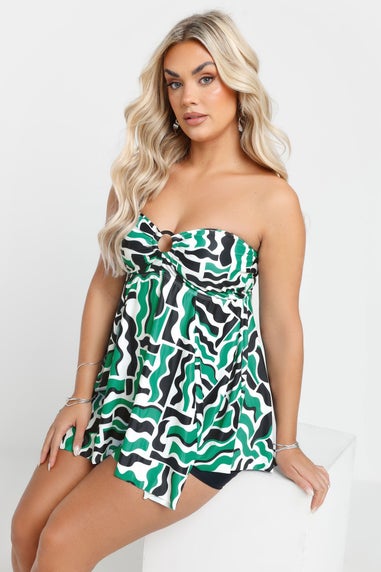Yours Curve Green Ikat Print Tankini Top