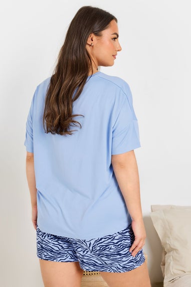 Yours Curve Blue Wild Night In Animal Print Short Pyjama Set