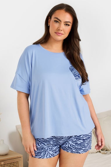 Yours Curve Blue Wild Night In Animal Print Short Pyjama Set