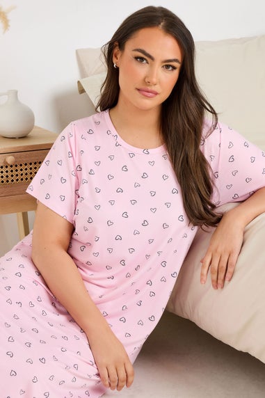 Yours Curve 2 Pack Pink & Black Heart Print Midaxi Nightdresses