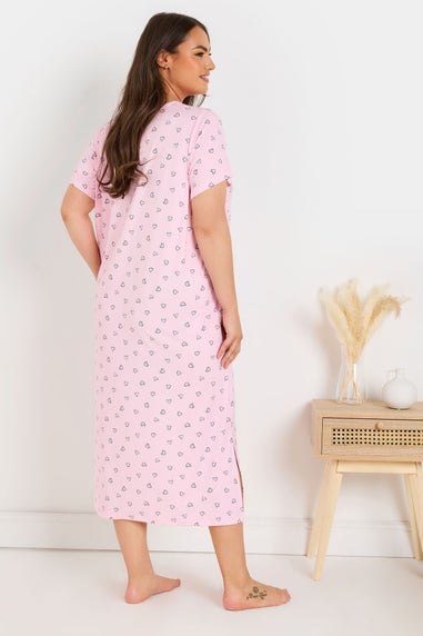 Yours Curve 2 Pack Pink & Black Heart Print Midaxi Nightdresses