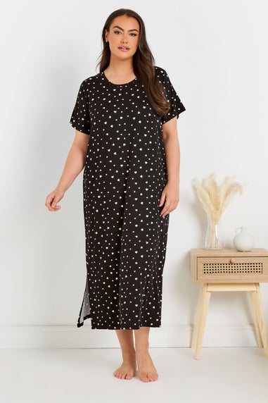 Yours Curve 2 Pack Pink & Black Heart Print Midaxi Nightdresses
