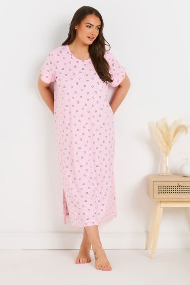 Yours Curve 2 Pack Pink & Black Heart Print Midaxi Nightdresses
