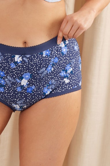 Yours 5 Pack Curve Blue Butterfly Print High Waisted Full Briefs