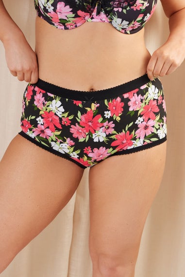 Yours 5 Pack Curve Pink & Black Floral Print High Waisted Full Briefs