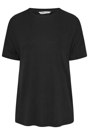 Yours Curve Black Soft Touch Ribbed Pyjama Top