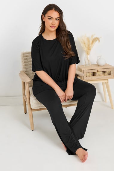 Yours Curve Black Soft Touch Ribbed Pyjama Top