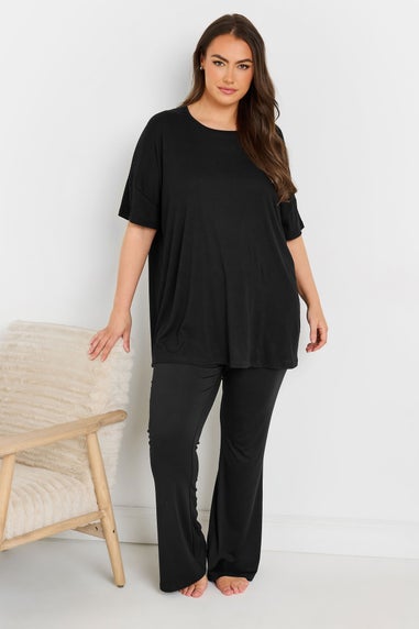 Yours Curve Black Soft Touch Ribbed Pyjama Top
