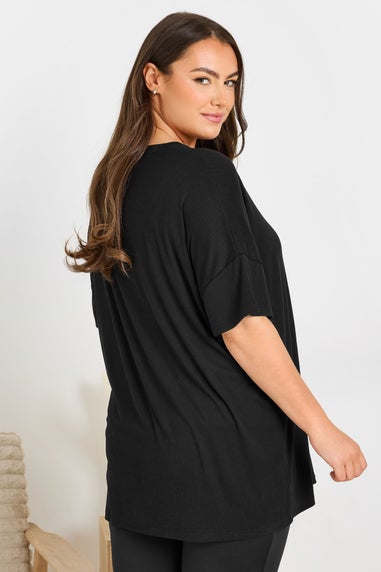 Yours Curve Black Soft Touch Ribbed Pyjama Top