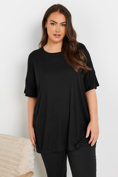 Yours Curve Black Soft Touch Ribbed Pyjama Top