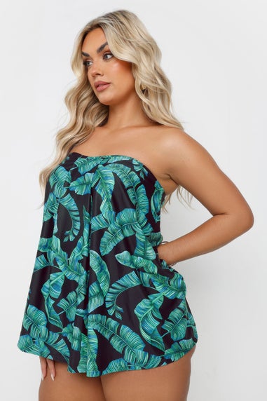 Yours Curve Green Leaf Print Tankini Top