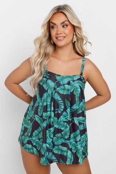 Yours Curve Green Leaf Print Tankini Top