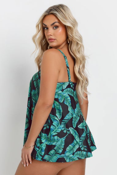 Yours Curve Green Leaf Print Tankini Top