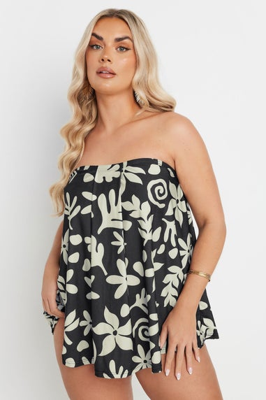 Yours Curve Black Abstract Floral Tankini Top