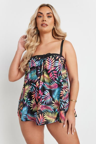Yours Curve Black Tropical Leaf Print Tankini Top