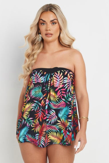 Yours Curve Black Tropical Leaf Print Tankini Top