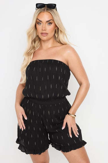 Yours Curve Black Metallic Dobby Bandeau Playsuit