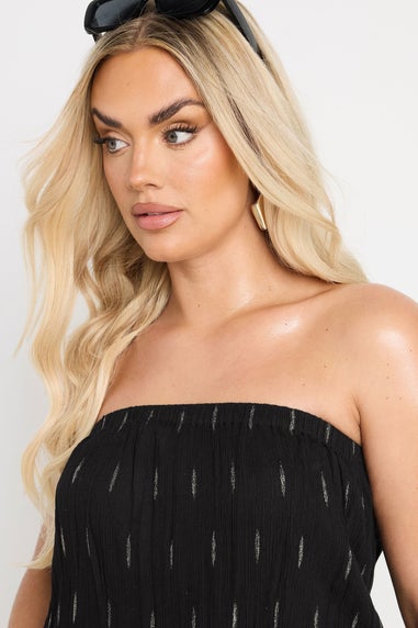 Yours Curve Black Metallic Dobby Bandeau Playsuit