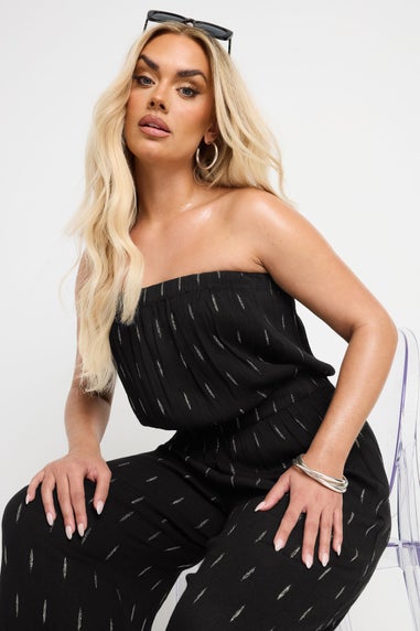 Yours Curve Black Metallic Bandeau Wide Leg Jumpsuit