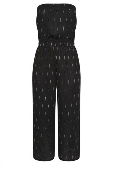 Yours Curve Black Metallic Bandeau Wide Leg Jumpsuit