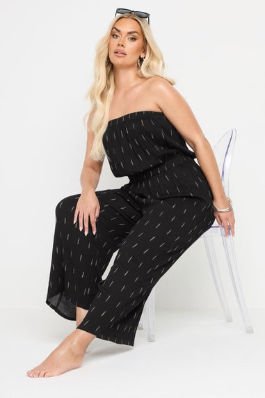 Yours Curve Black Metallic Bandeau Wide Leg Jumpsuit