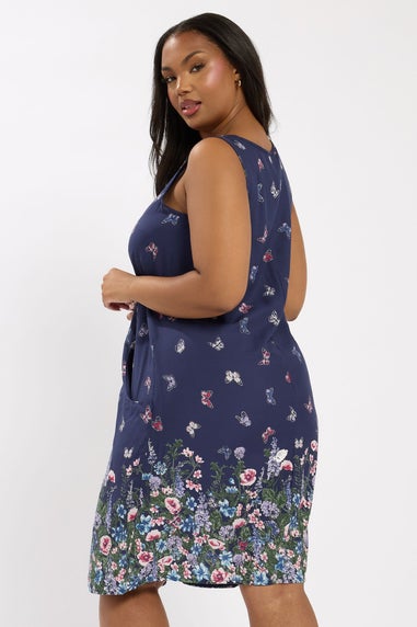 Yours Curve Navy Blue Butterfly Pocket Detail Mini Dress