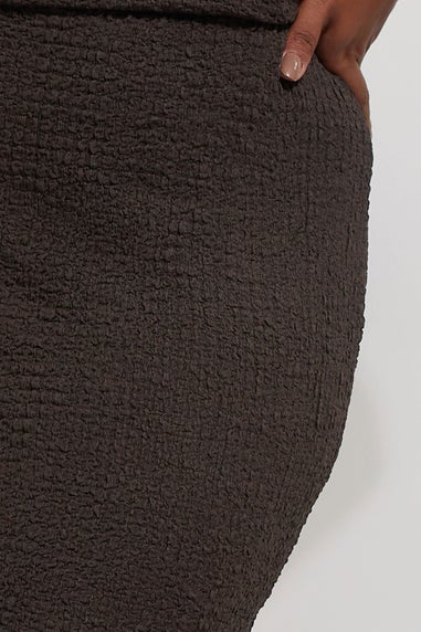 Yours Curve Chocolate Brown Textured Side Split Maxi Skirt