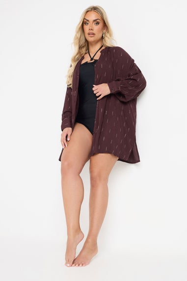 Yours Curve Brown Metallic Beach Shirt