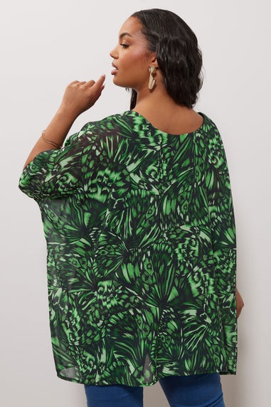Yours London Curve Green Abstract Print Cape Top