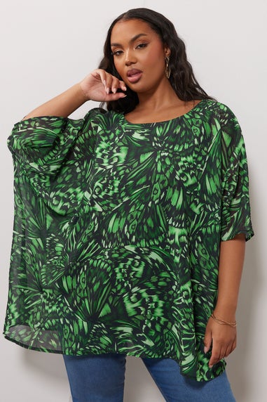 Yours London Curve Green Abstract Print Cape Top