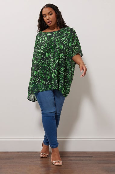Yours London Curve Green Abstract Print Cape Top