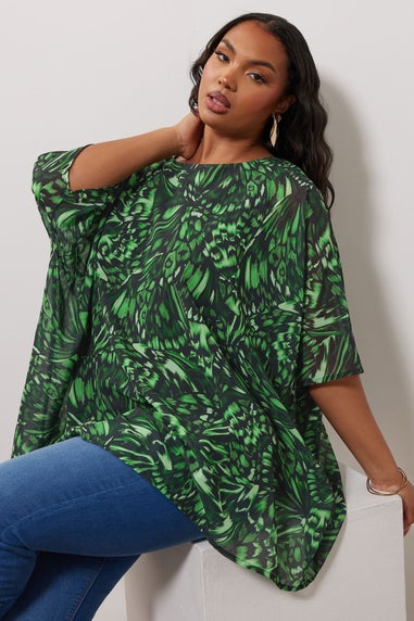 Yours London Curve Green Abstract Print Cape Top