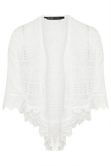 Yours Curve White Lace Trim Waterfall Cardigan