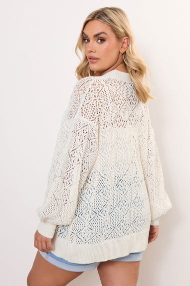 Yours Curve Ivory White Balloon Sleeve Knitted Cardigan