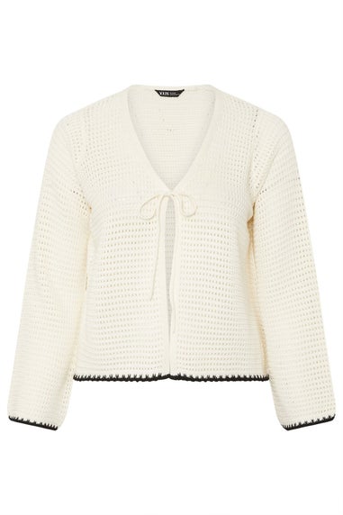 Yours Curve White Crochet Tie Front Cardigan