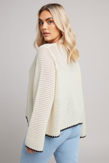 Yours Curve White Crochet Tie Front Cardigan